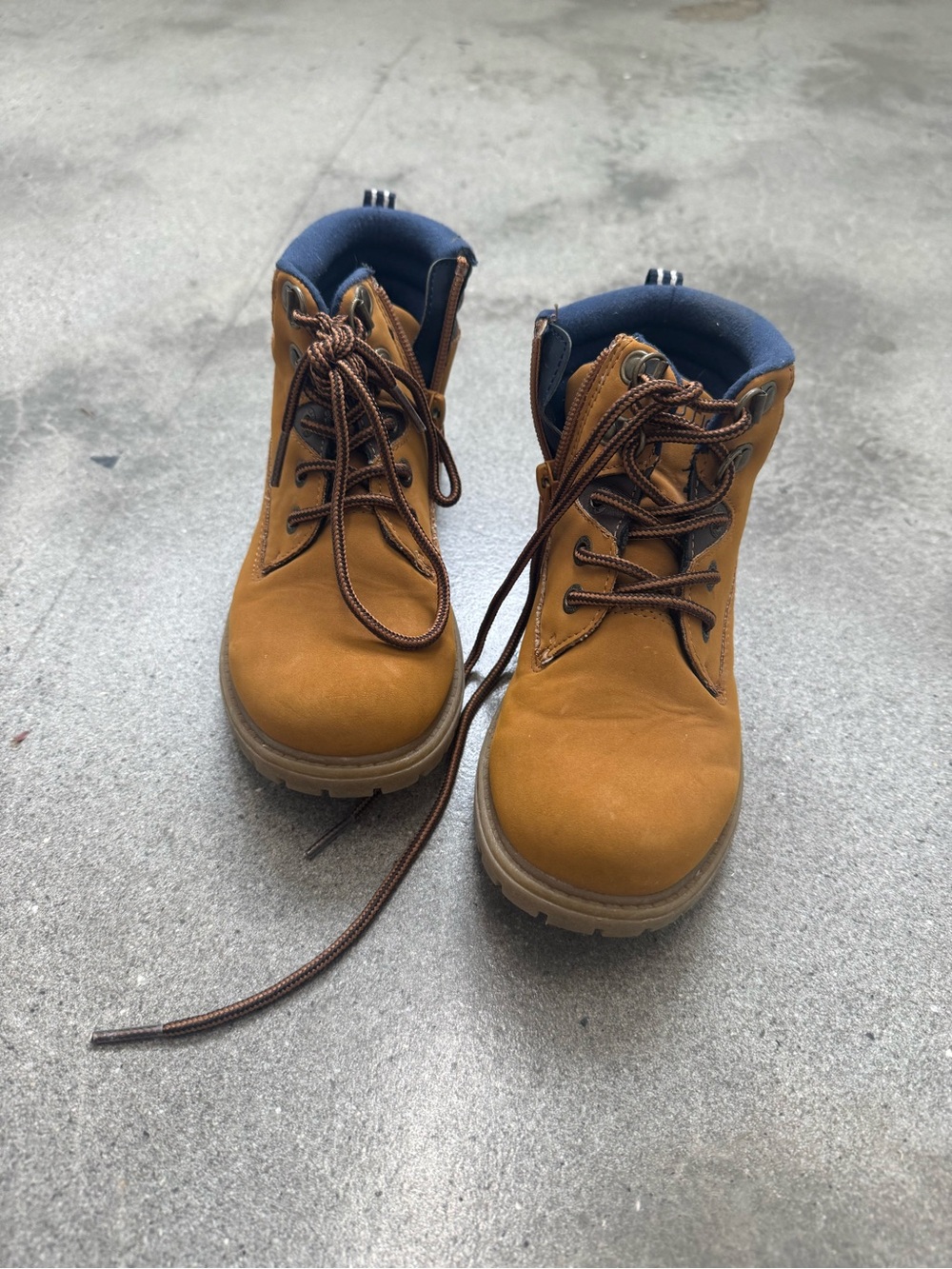 Nautica Tan Kids' Lace-Up Work Boots with Navy Collar